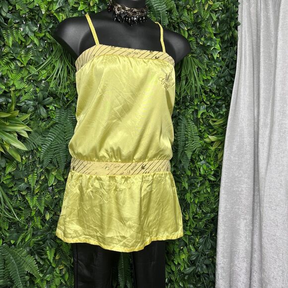 VTG G-UNIT Women Tops XL Yellow Graphic Embroidered Spaghetti Strap Blouse 1676 - Picture 7 of 10